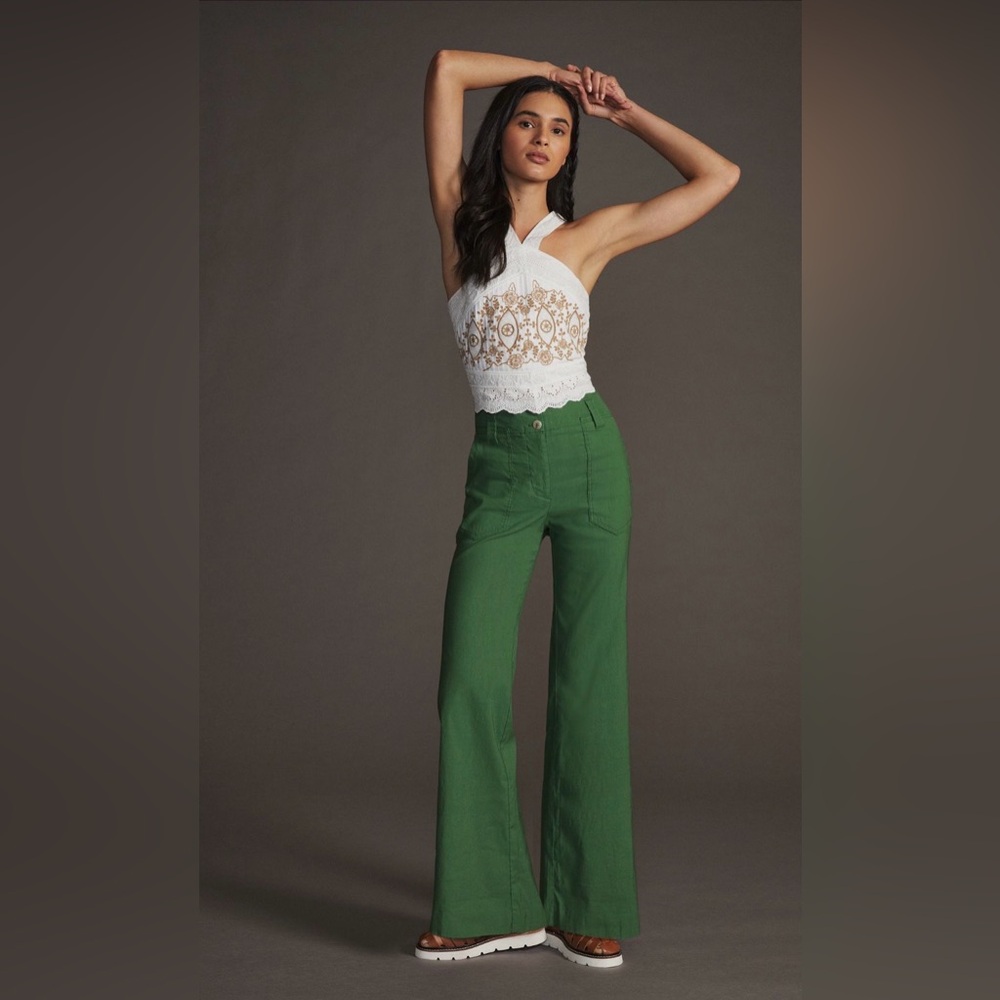 Anthropologie Maeve Naomi Wide- Leg Flare Green Pants